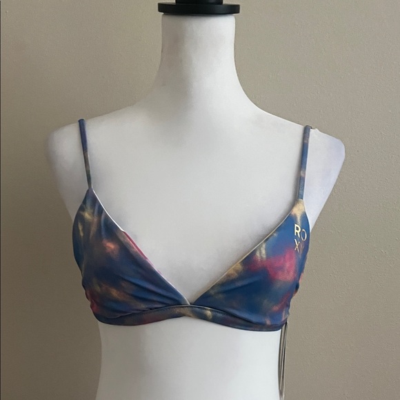Roxy Women's Pop Surf Tri Top, Blue/Yellow/Pink Design, size S - Picture 1 of 5